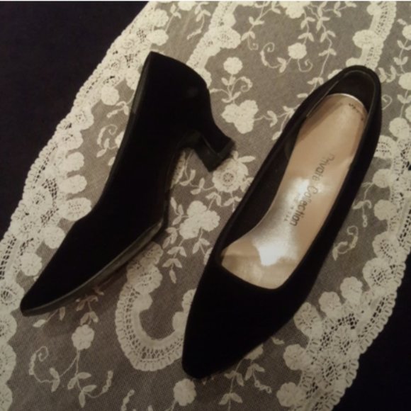 PRIVATE COLLECTION ♡ Absolutely Gorgeous EXPRESSO Black Velvet Heels 5.5B - Picture 5 of 17